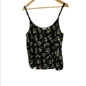 REITMANS Petites Black Printed Lightweight Spaghetti Strap Peplum Zip Tank Top